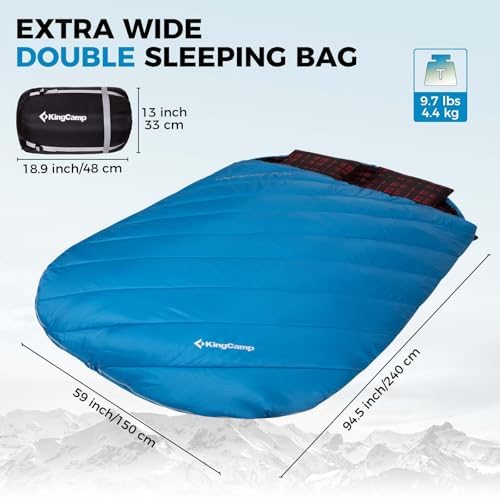 KingCamp Double Sleeping Bag for Adults, Queen Size 2 Person Sleeping Bag