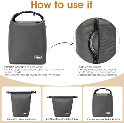 Travel Dog Food Container Pet Food Storage Bag Containers 2PCS Collapsible Travel Dog Bowls Waterproof Camping Storage Essentials Kibble Carrier 20L Easy to Clean (Grey, Small)