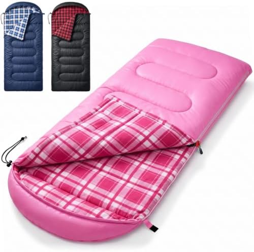 Uniqwamer Sleeping Bag for Adults Kids - 4 Seasons Cold & Warm Weather Flannel Camping Sleeping Bags, Lightweight & Waterproof 45°F Sleeping Bag for Camping Hiking Outdoor Travel
