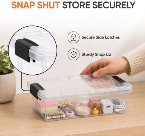 Superio 2.3 Quart Clear Plastic Storage Containers with Lids, Stackable Organizer Bins, BPA-Free Storage Boxes for Home, Office, Dorm & Classroom, 6 Pack