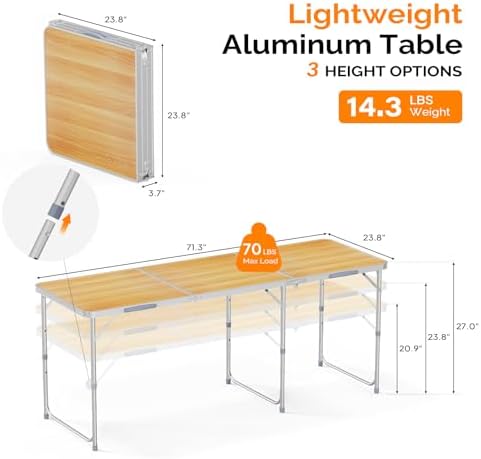 VINGLI 6ft Folding Camping Table with Carry Handle,Portable Utility Table Multipurpose for Party Picnic Tailgating Outdoor Patio Garden Indoor Kitchen …