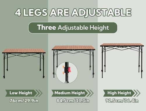 Portable Outdoor Adjustable Height Camping Table, Large for 2-6 Person