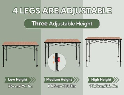 Portable Outdoor Adjustable Height Camping Table, Large for 2-6 Person