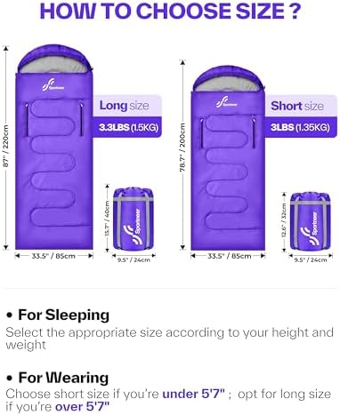 Sportneer Wearable Sleeping Bag for Adults & Kids – Walkable with Arm Zippers, Warm Weather & Cold Waterproof, Compact for Camping, Stadiums, Travel, Backpacking & Car Use