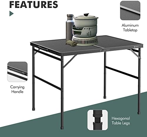 VILLEY 3ft Folding Camping Table, Aluminum Grill Table with Adjustable Legs