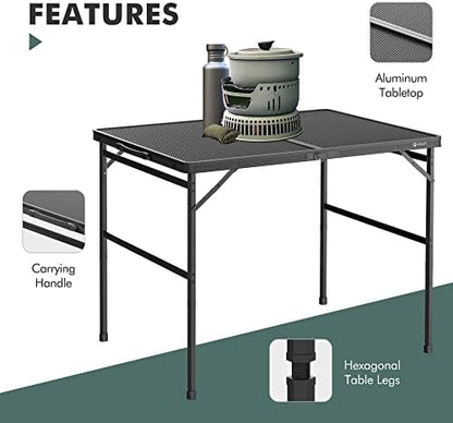 VILLEY 3ft Folding Camping Table, Aluminum Grill Table with Adjustable Legs
