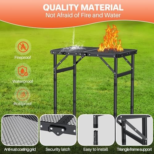 2ft Folding Grill Table 23''x16'', 3 Adjustable Heights Max 27.5'', Black