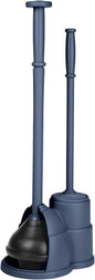 mDesign Plunger and Brush Set for Toilet Bowl - Hidden, Modern Toilet Brush and Plunger Set with Caddy - Brush Cleaner and Plunger Combo with Holder for Bathroom - Hyde Collection - Navy Blue