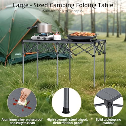 Anbte Heavy-Duty Roll Up Camping Table, Support 264 lbs, 48” x 24”, Black