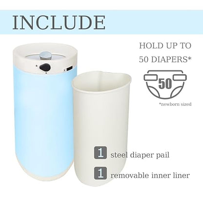 Diaper Pail, Airtight Odor Control Baby Diaper Bin with Childproof Lock, Stainless Steel Garbage Pail with lid, 15 Liter/ 4 Gallon Compact Nursery Trash Can with Removal Inner Liner, Blue