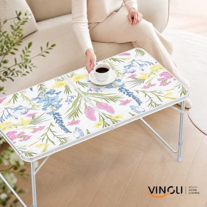 VINGLI 4FT White Folding Table with Carrying Handle Height Adjustable Lightweight Fold Up Portable for Indoor Outdoor Picnic,Camping,Hiking,Fishing,BBQ …