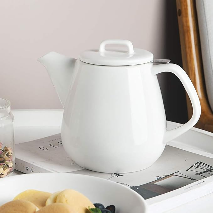 Sweejar 40oz Tea pot with Removable Stainless Steel Infuser,Dishwasher Safe Tea Pots for Loose Tea,Tea Pots with Infuser for Chrismas Women Gift (White)