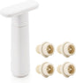 WOTOR Wine Saver Vacuum Pump with 4 Stoppers, Wine Stopper & Preserver, Reusable Bottle Sealer Keeps Fresh, Ideal Accessories Gift, Flat Handle (White)