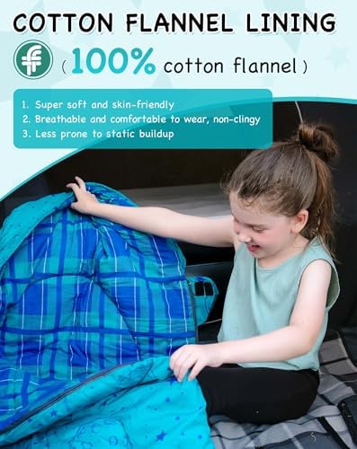 KingCamp 45°F Kids Sleeping Bag, 100% Flannel Sleeping Bag for 10-12 Child