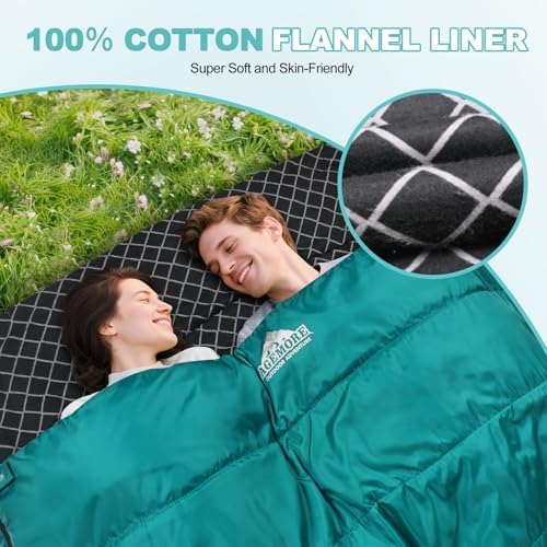 Cotton Flannel Double Sleeping Bag, 2 Person Camping Sleeping Bag