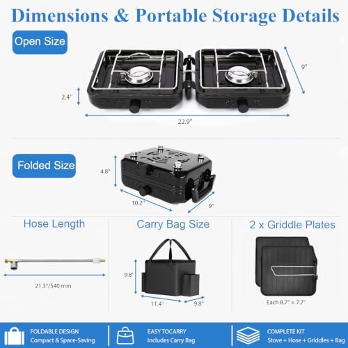 Uniflasy 2 Burner Camping Stove Kit with Carry Bag & Wind Guards