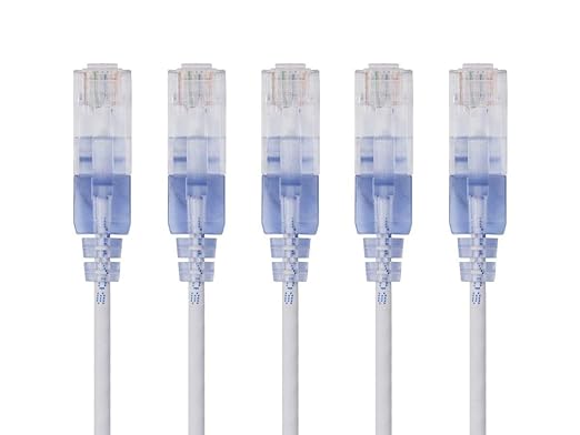 Monoprice Cat6A Ethernet Patch Cable - Snagless RJ45, 550Mhz, 10G, UTP, Pure Bare Copper Wire, 30AWG, 5-Pack, 10 Feet, White - SlimRun Series