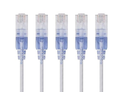 Monoprice Cat6A Ethernet Patch Cable - Snagless RJ45, 550Mhz, 10G, UTP, Pure Bare Copper Wire, 30AWG, 5-Pack, 10 Feet, White - SlimRun Series