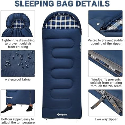 KingCamp 45°F Kids Sleeping Bag, 100% Flannel Sleeping Bag for 10-12 Child