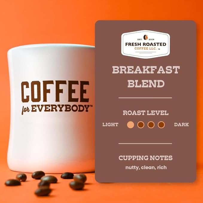 Fresh Roasted Coffee, Breakfast Blend, Light Roast, 96 Pods for K Cup Brewers