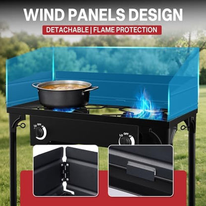 2 Burner Propane Camp Stove | 150,000 BTU | High Pressure Gas Burners
