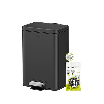 EKO Madison Matte Black 12L / 3.2 Gal Bathroom Trash Can with Lid and Removable Inner Basket, Rectangular Small Step Trash Can