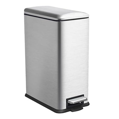 12 Gallon Trash Can, Stainless Steel Kitchen Garbage Can with Removal Inner Bucket, Soft Close Lid, Step on Trash Can for Home and Office, 45 Liter Capacity, Silver