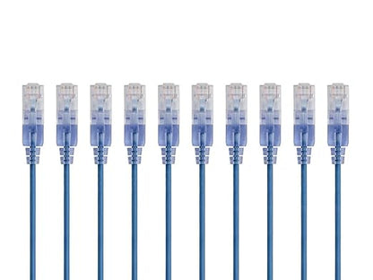 Monoprice Cat6A 6in Blue 10-Pk Patch Cable UTP 30AWG 10G Pure Bare Copper Snagless RJ45 SlimRun Series Ethernet Cable