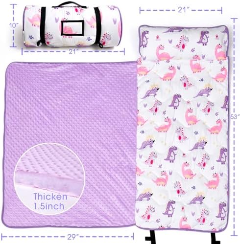 ACRABROS Toddler Nap Mat with Pillow and Blanket, Large Rolled Napping Mats,Slumber Bags for Boys Girls,Kids Sleeping Bag for Daycare, Preschool Travel