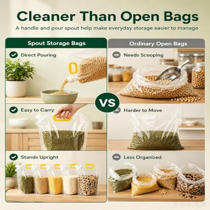 Airtight Grain Storage Bags with Handle, 5 Pack Large Capacity Cereal Containers Storage, Moisture-Proof Stand-Up Dry Food Pouches, Reusable Rice Sealed Container for Kitchen & Pantry (10PCS, 1.5)