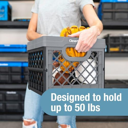CleverMade Collapsible Milk Crates For Storage, 25L 1 Pack, 50 lb, Obsidian