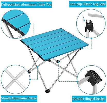 Grope Portable Camping Table,Aluminum Folding Beach Table (Deep Blue-S)