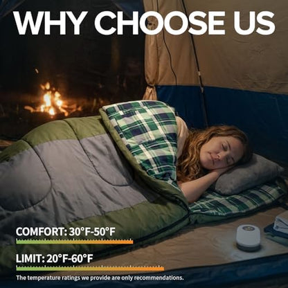 0 Degree Sleeping Bags Waterproof for Adults, Cold Weather Machine Washable Sleeping Bag with Compression Sack for 3-4 Season Camping Outdoor