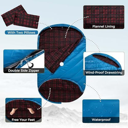 KingCamp Double Sleeping Bag for Adults, Queen Size 2 Person Sleeping Bag