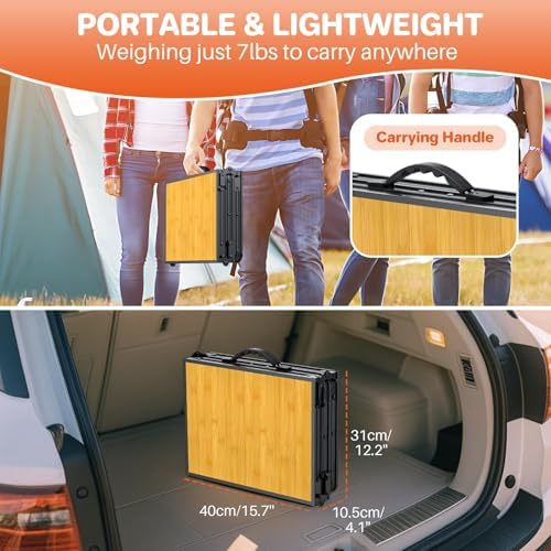 FUNYKICH 3ft Folding Camping Table, 3 Height Adjustable Max 27.5'', Yellow