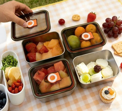 4 Pack 304 Stainless Steel Food Containers with Leakproof Lids, Reusable Metal Storage Containers, Oven/Dishwasher/Freezer Safe