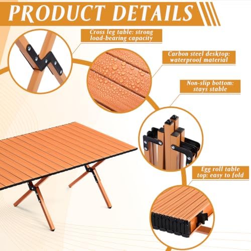 Suzile 1 Pack 4FT Folding Camping Table, Roll Up Portable Camp Table with Carry Bag, Low Collapsible Lightweight Aluminum Outdoor for Camping, Picnic, Beach, Patio, Kitchen (Nut Brown)