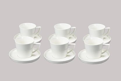Bone China Cone Shape, Elegance White Cup Espresso 5oz & Saucer, Set of 6 cups and 6 Saucers