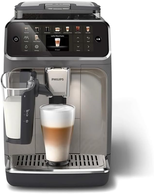 Philips 5500 LatteGo Automatic Espresso Machine - 20 Coffee Varieties, Intuitive Touch Display, SilentBrew, 100% Ceramic Grinder, AquaClean Filter, Grey Chromed (EP5544/90) (Renewed)