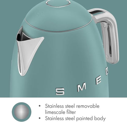 SMEG KLF03 7 Cup Electric Water Kettle, Retro-Style, Soft-Opening Lid, Auto Shut-Off, 360° Swivel Base – Jade
