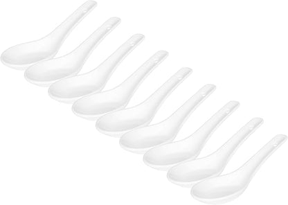 Soup Spoons Set of 10, Ceramic Chinese Soup Spoon, Asian Soup Spoons, White Japanese Spoon Large for Ramen Pho Wonton Dumpling Miso, Deep Oval Hook Design (10 pcs-5.3 inch)