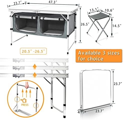 CampLand Outdoor Folding Table Aluminum Lightweight Height Adjustable with Storage Organizer for BBQ, Party, Camping