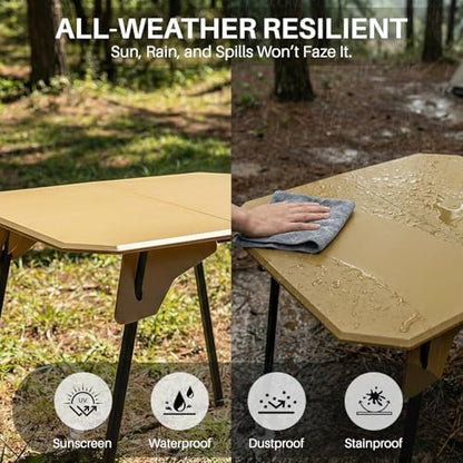 TOPCHANCES Folding Camping Table, Ultralight Aluminum Portable Table with Adjustable Height, 2-in-1 Carry Bag for Outdoor Picnic, Travel, Beach, BBQ & Festival(Khaki)