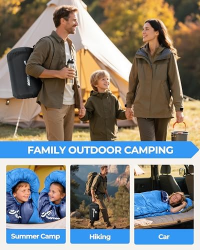 Sportneer Sleeping Bag, 3 Seasons Warm Cold Weather Sleeping Bags for Adults Kids Boys Girls with Compression Sack- Lightweight Camping Essentials Gear Accessories, Backpacking, Hiking