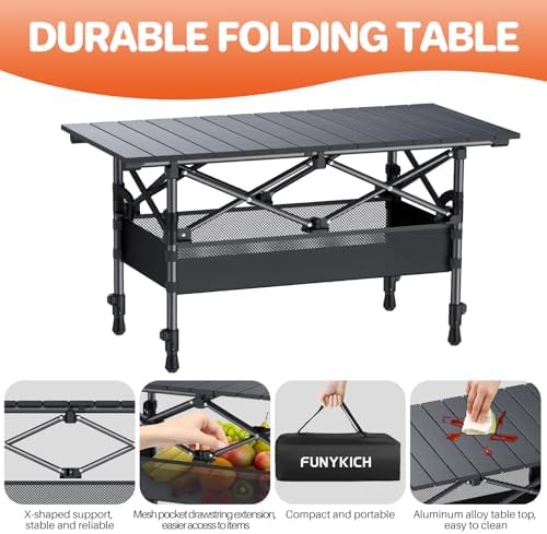 Folding Camping Table(L32.3''xW15.7''), 2 Adjustable Heights 17.3''/27.6''