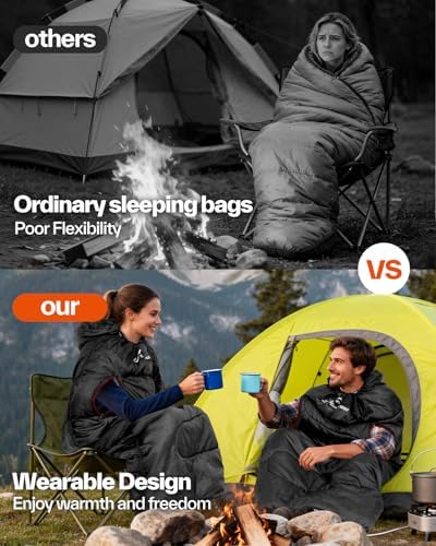 Sportneer Wearable Sleeping Bag for Adults & Kids – Walkable with Arm Zippers, Warm Weather & Cold Waterproof, Compact for Camping, Stadiums, Travel, Backpacking & Car Use