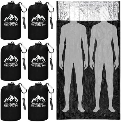 Oudain 6 Pcs XL Emergency Sleeping Bag Waterproof Bivy Sack Whistle