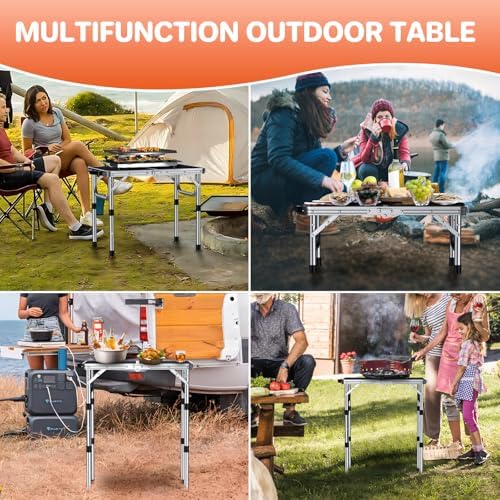 2ft Folding Grill Table 23''x16'', 3 Adjustable Heights Max 27.5'', Silver