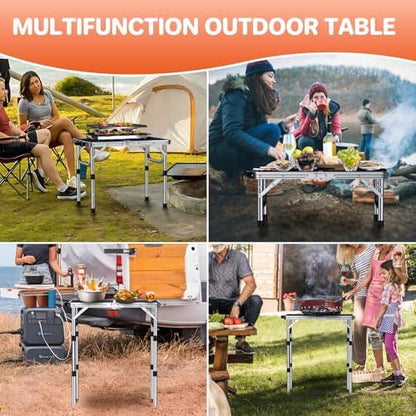 2ft Folding Grill Table 23''x16'', 3 Adjustable Heights Max 27.5'', Silver