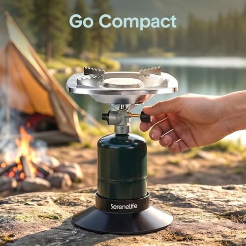 Portable Propane Camping Stove 10,000 BTU Single Burner, Compact Outdoor Cooking Stove for Backpacking & Camp Use, Easy Setup, Stable Base, Small Cooking Stove, Fuel Tank Not Included